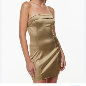 Aritzia Gold Strapless Mini Dress by TEN Size 2
